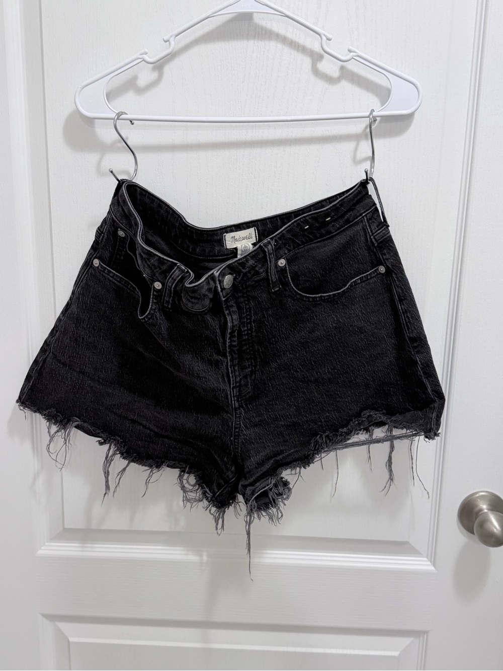 Madewell Black High-Rise Distressed Denim Cutoff Shorts